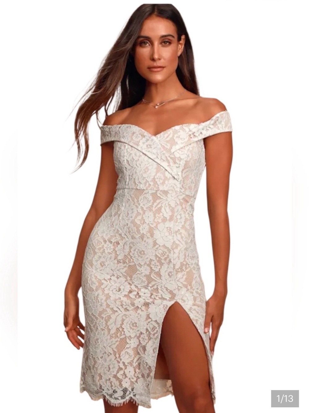 Lulu's Blush Lace Off-Shoulder Midi Dress